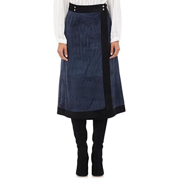 Sea NY navy and black suede wrap midi skirt Size 8 - Picture 1 of 7